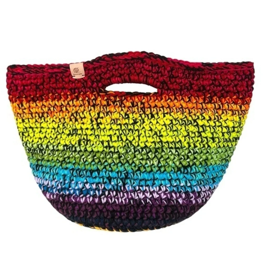Handcrafted Multicolor Crochet Scrap Woven Tote Bag Basket Storage Handmade Knit